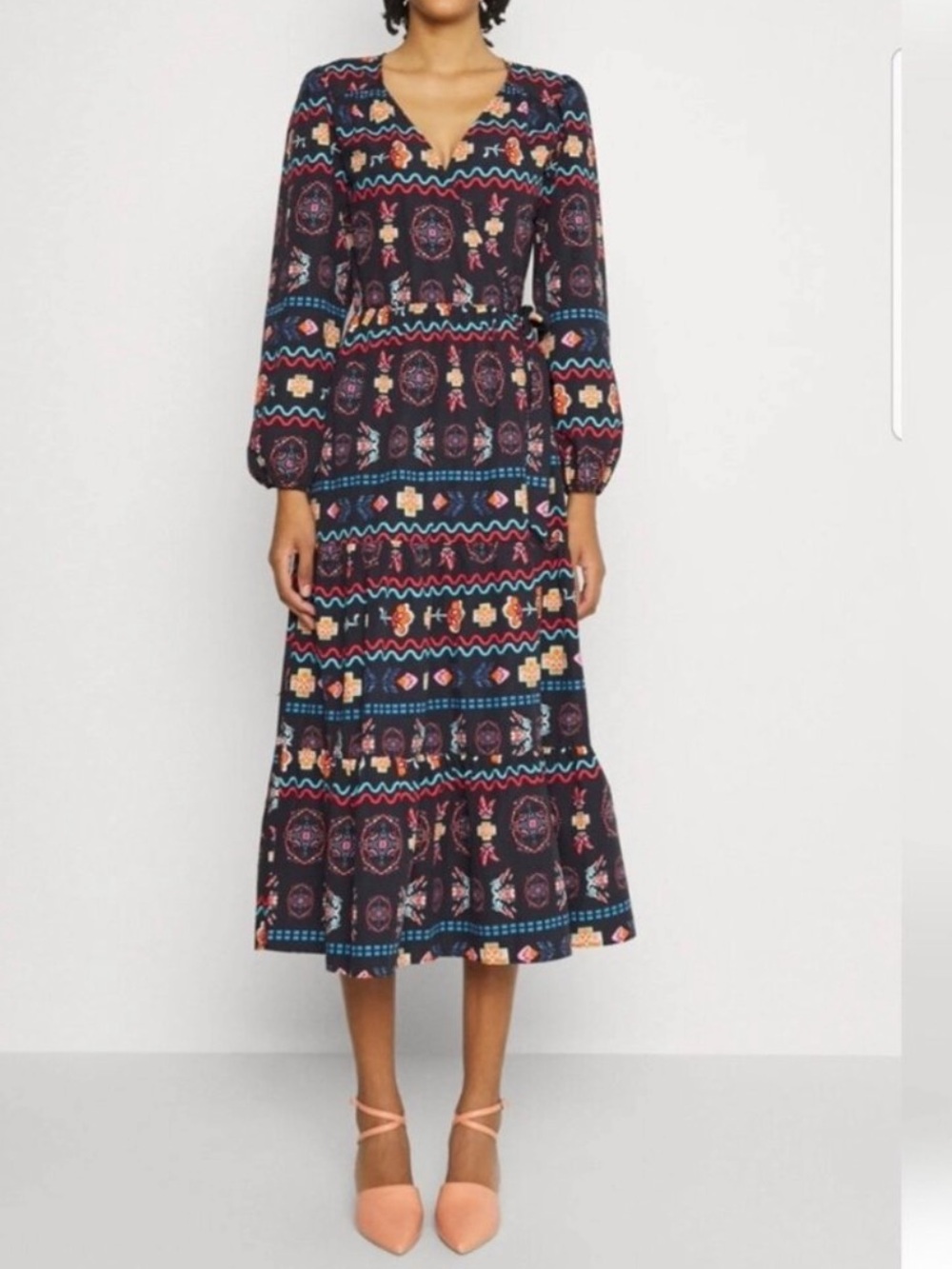 NEVER FULLY DRESSED WRAP DRESS WITH MULTICOLORED PATTERN SIZE 6